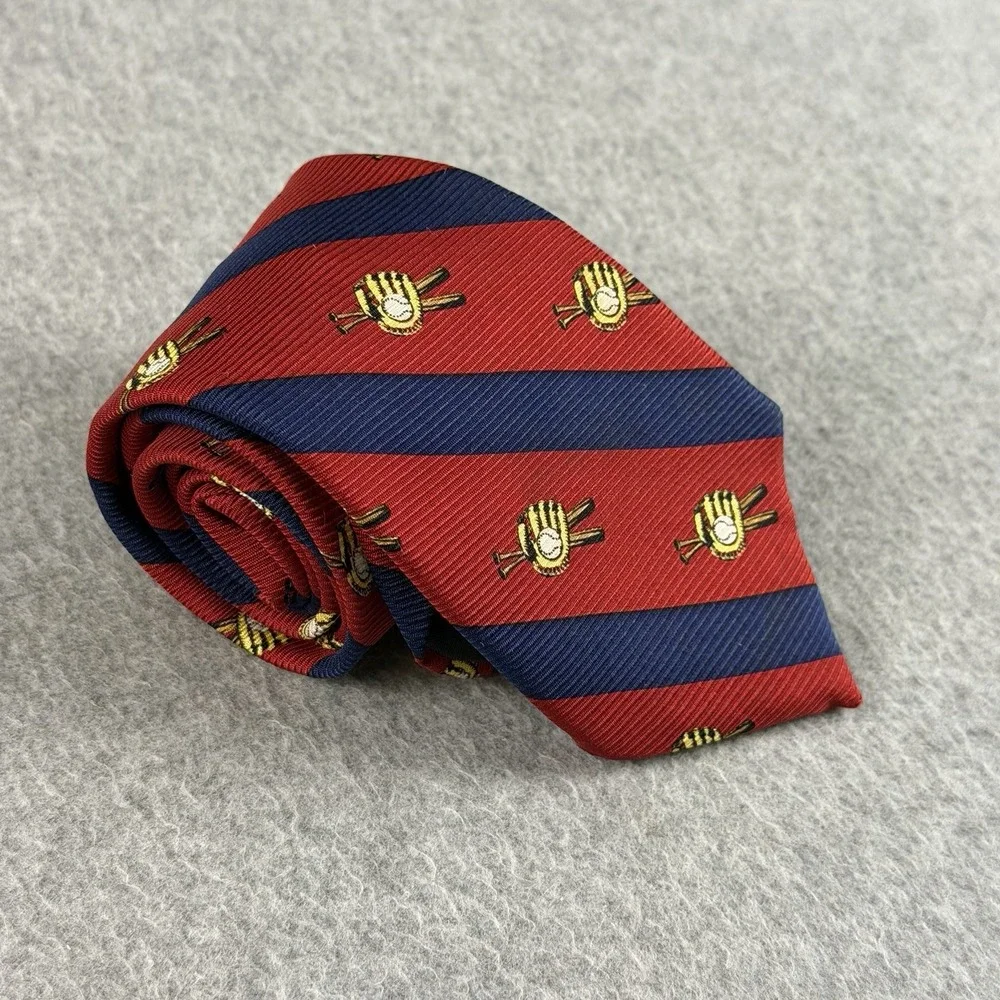 Vintage Brooks Brothers Makers Boys Baseball Tie Silk Red Navy Stripe 45x2.75